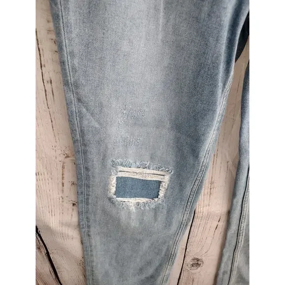 Cleo + Wolf Patchwork Distressed Light-Wash High-Rise Straight Jeans Women's 29 - Picture 4 of 15